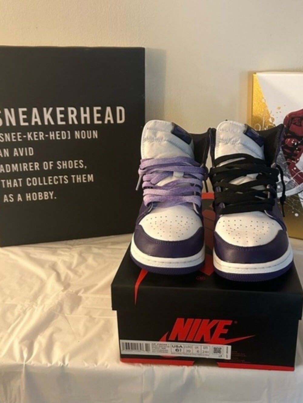 Jordan 1 Nike Kids' Purple and White High-Top Sneakers